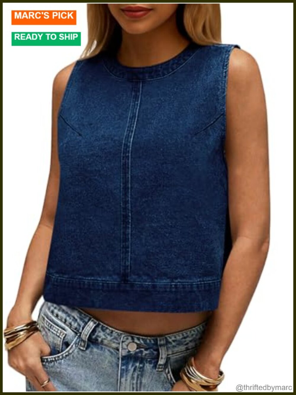 Women's Cropped Denim Tank Top Sleeveless Jean Vest Casual Summer